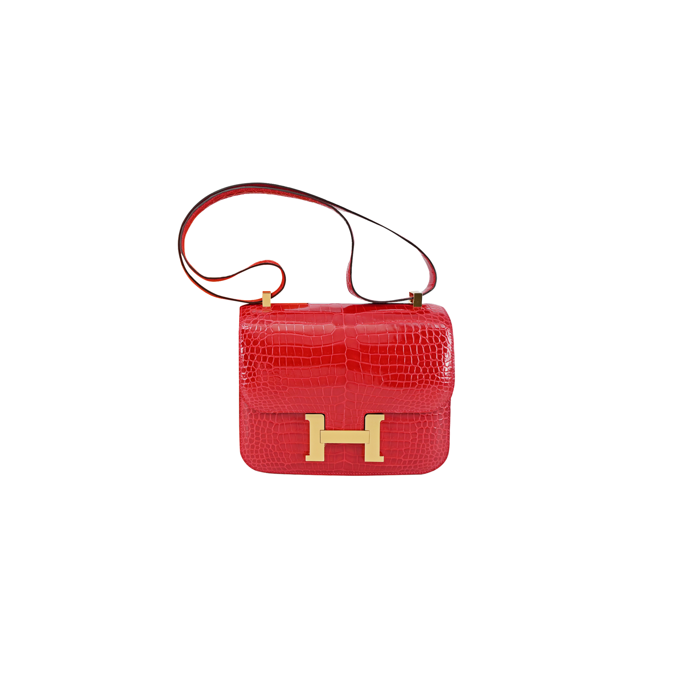 HERMÈS CONSTANCE 18 SHINY CROCODILE LEATHER CROSSBODY BAG-BRAISE GOLD HARDWARE (19*18*13.5cm)